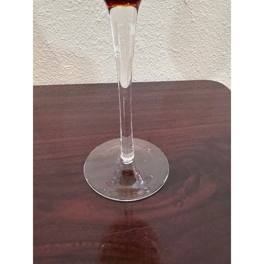 Vintage Amber Glass Decanter and 2 Wine Glass Set Gold Floral Filigree 3 Piece